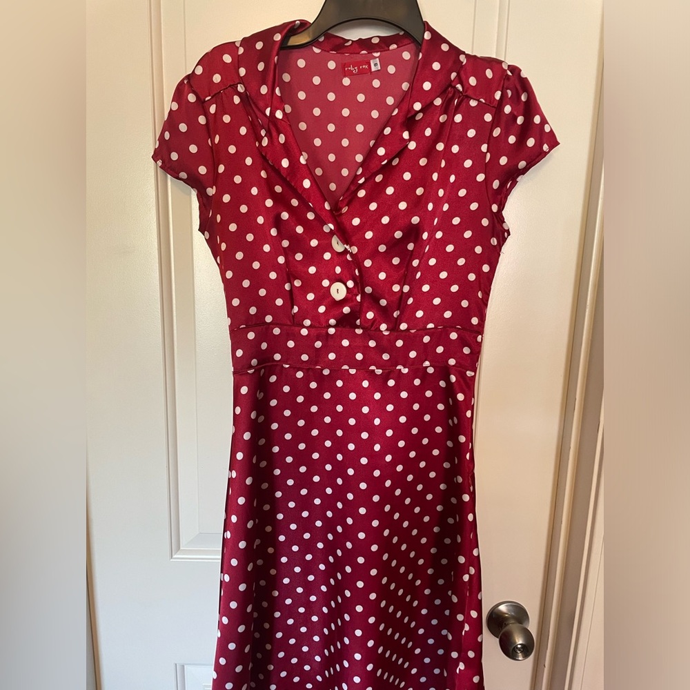 Vintage inspired red polkadot dress.